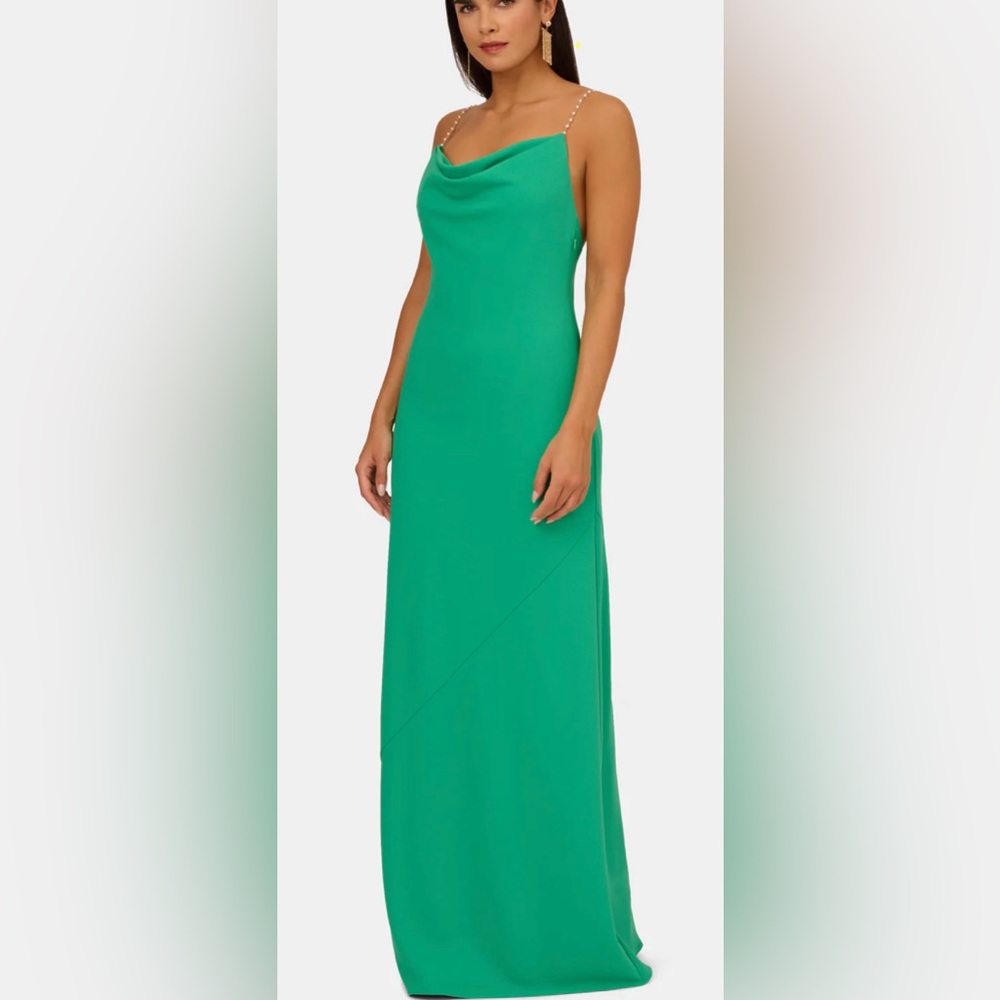 Aidan Mattox Gown. Beautiful summer green color with faux pearl straps.
